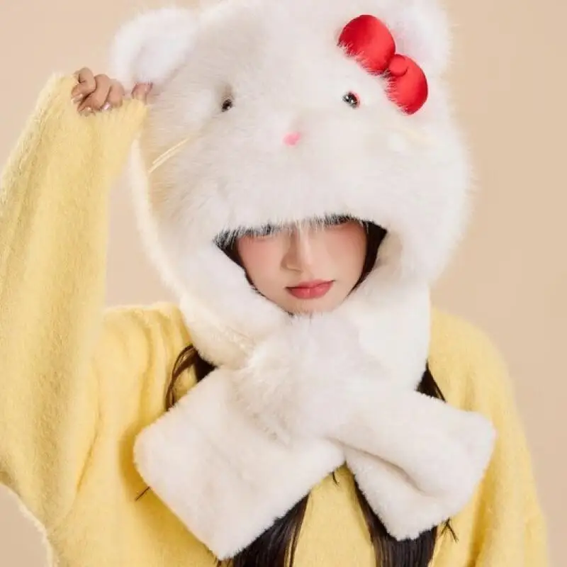 

New Girl Hat Autumn Winter New Hello Kittys Cute Bow Tie Sweet Girly Heart Keep Warm Thicken Fashion Kawaii Cartoon