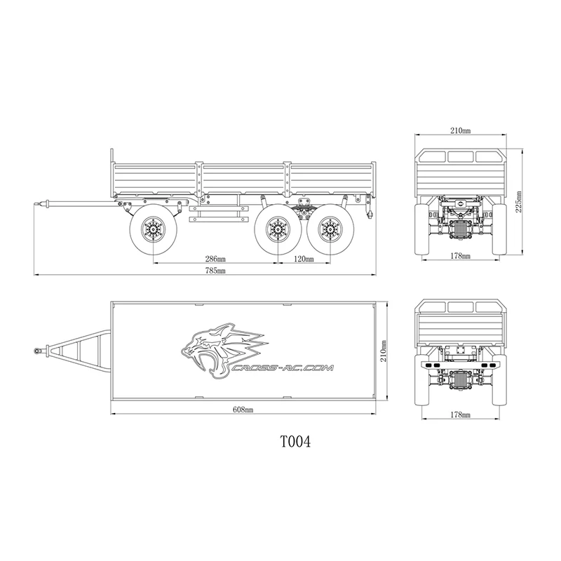 크로스 RC 1/12 T004 풀 트레일러 트럭 키트, 785mm 트랙터 자동차 모델, 3 축 버킷