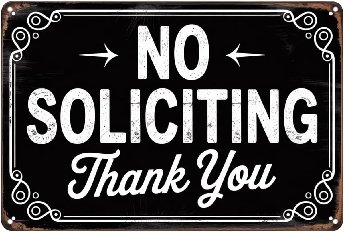 No Soliciting Tin Sign Funny Front Door Notice Vintage Metal Signs Metal Tin Wall Art Decor for Home Cafe Bar Kitchen Garden Pat