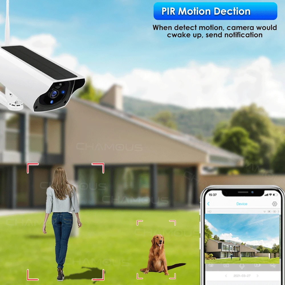 Wifi Surveillance Camera With Solar Panel 1080p Wireless Outdoor Ip Camera Home Security 4x Zoom Wide Angle P2p