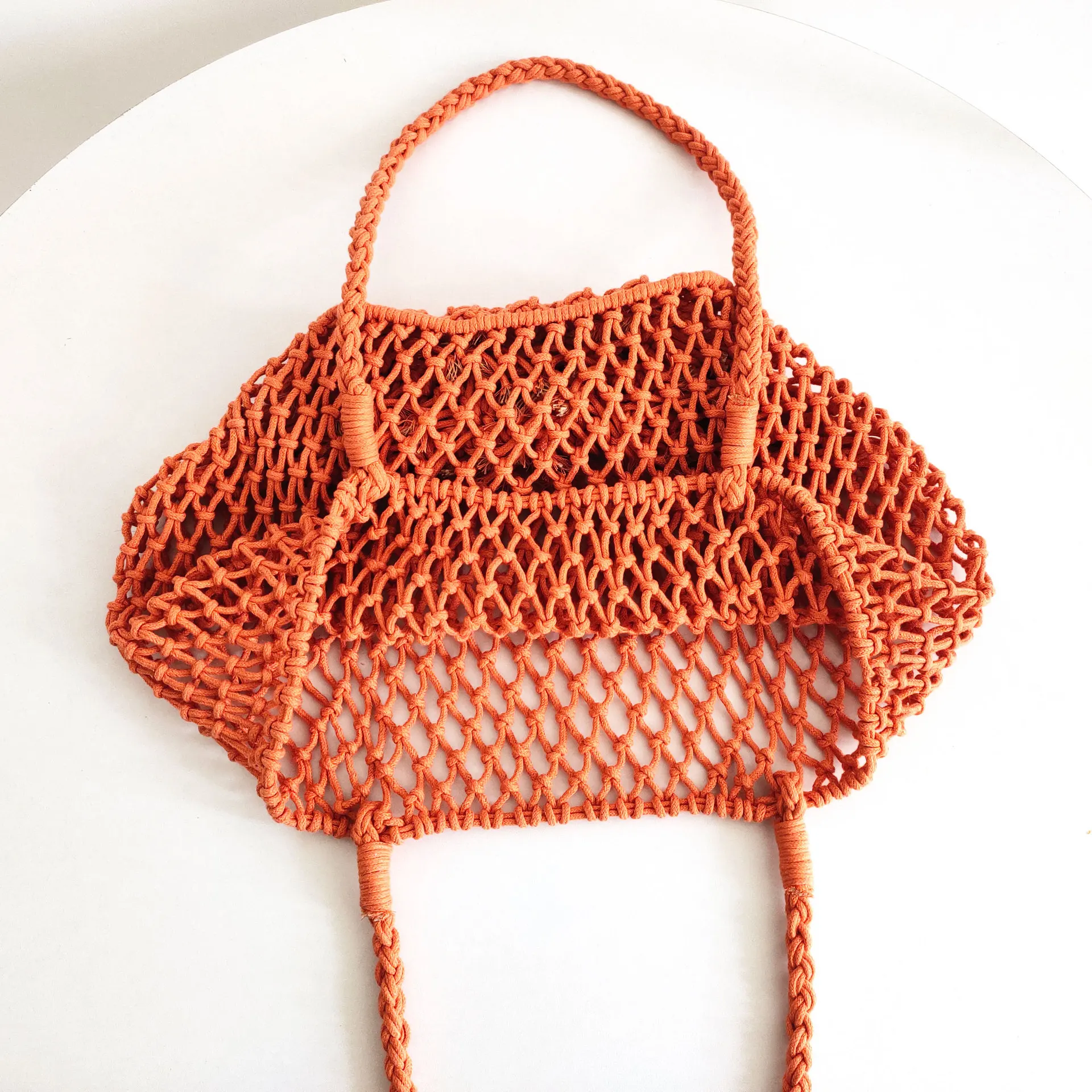 Casual Hollow Finshnet Women Shoulder Bags Rope Woven Large Tote Bag Handmade Summer Beach Handbags Big Bali Shopper Purses 2023