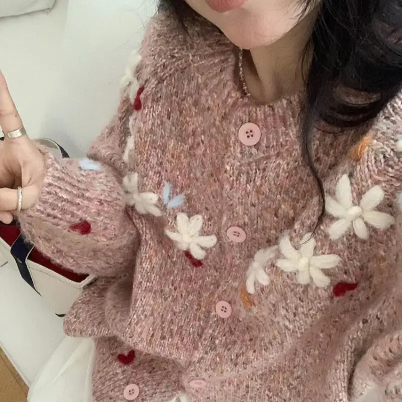 

Korean Style Jacquard Thicken Girl's Sweater Cardigan Knitwear Pullover Long Sleeves Coat Women's Lapel Autumn Winter Knitted