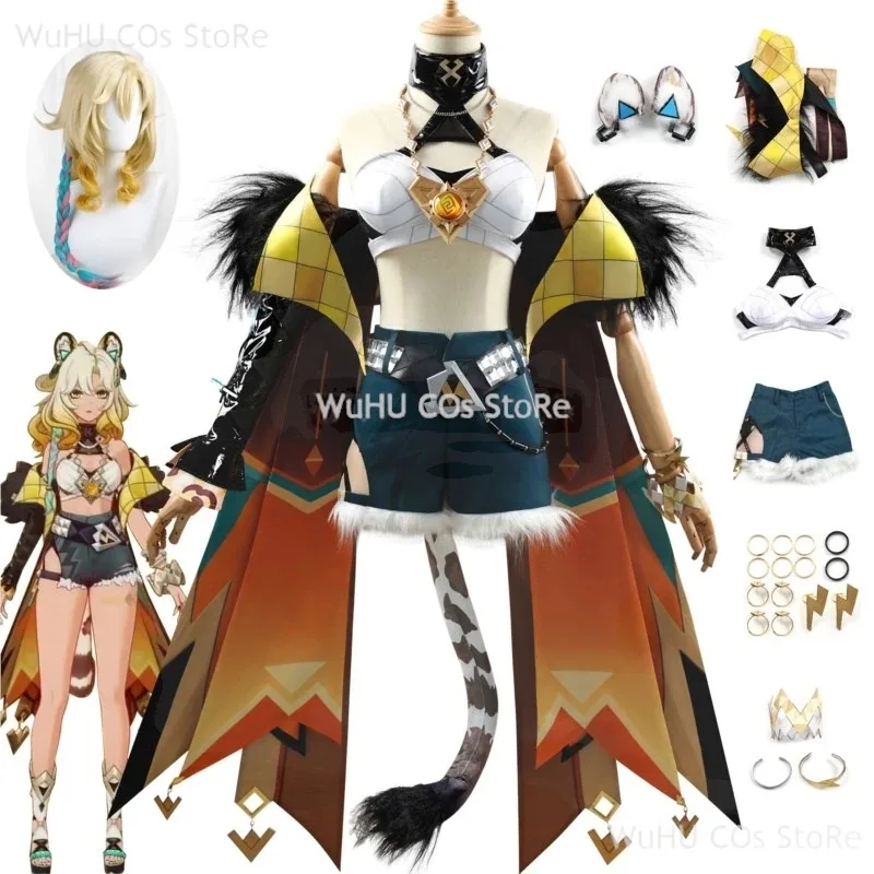 Genshin-Disfraz de impacto para mujer, peluca de Xilonen, uniforme de fiesta, ropa de juego de rol de Halloween, Setc completo; 6,r'8;p'