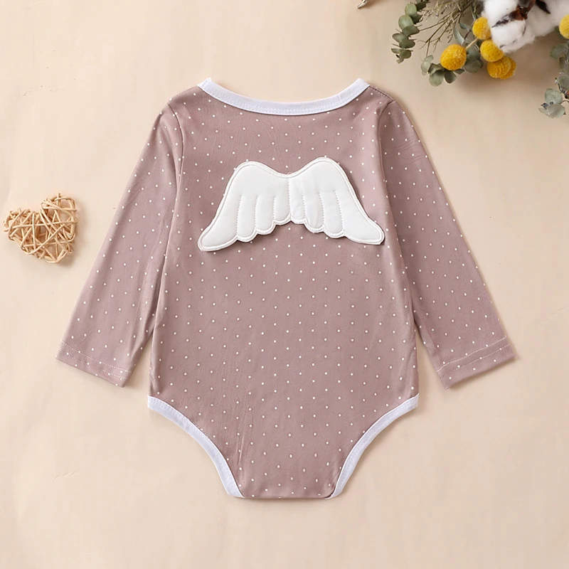 

Infant Baby Boys Girls Romper Cute Dots Print Long Sleeve Round Neck Bodysuit Newborn Playsuit with 3D Wings