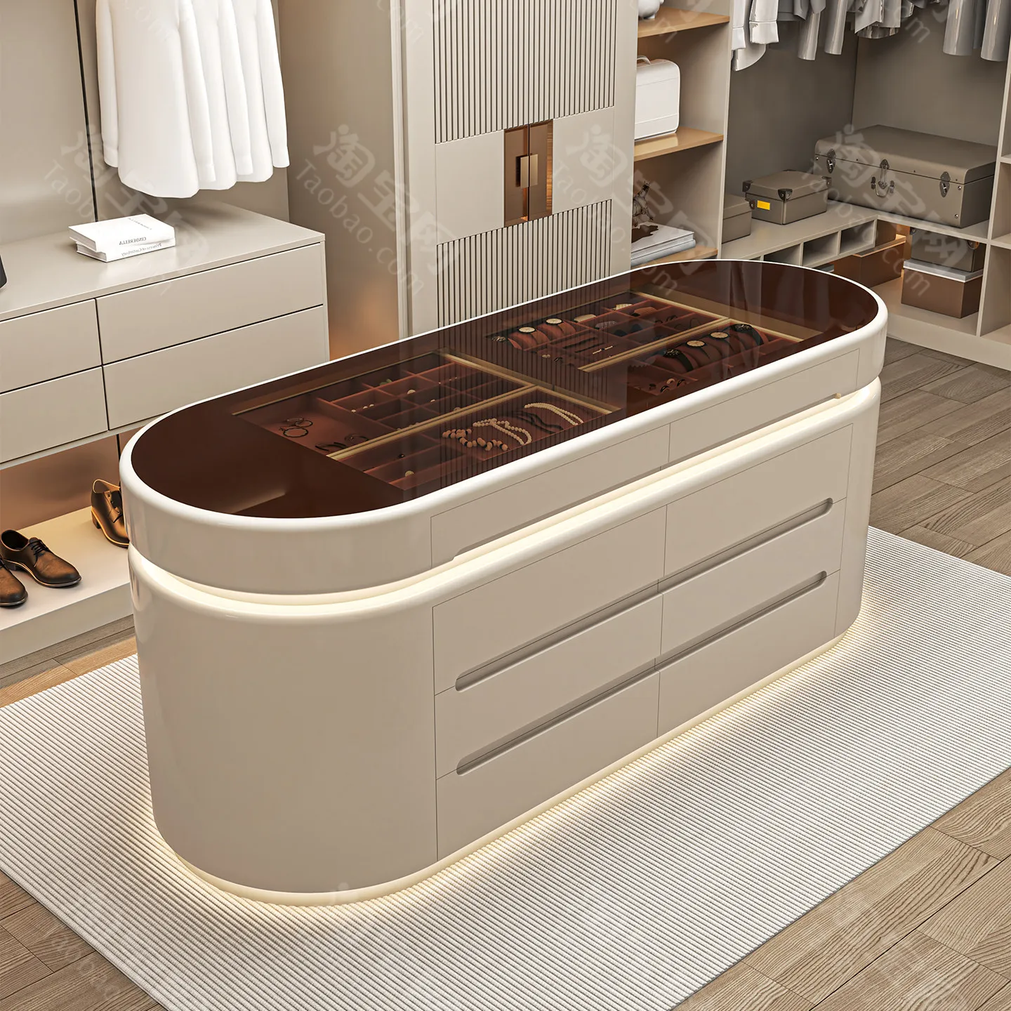 Light luxury high-end cloakroom Nakajima Taiwan household floor-to-ceiling jewelry cabinet, bucket cabinet, solid wood display c