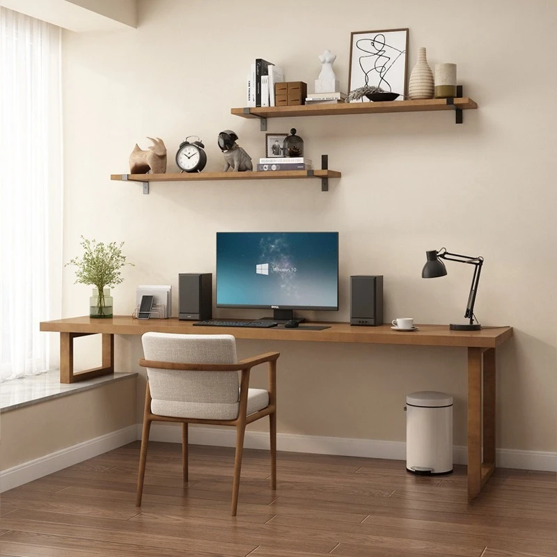 Solid wood bay window desk writing desk household bookshelf combination simple strip table student desktop computer table h and
