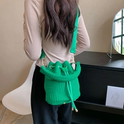 Korean Student Bucket Bag Stylish Drawstring Tote Crosbody Bag Ladies Shopping Handbag Commuter Shoulder Purse Underarm Bag