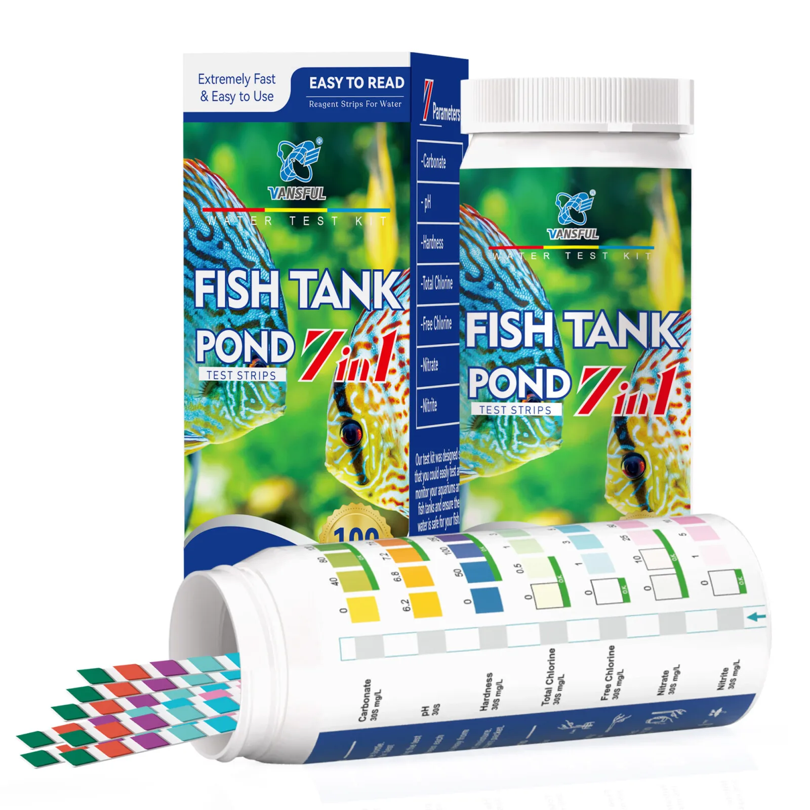 

VANSFUL 7 in 1 Fish Tank and Pond Water Test Paper Reagent Strips for Water with 100 PCS