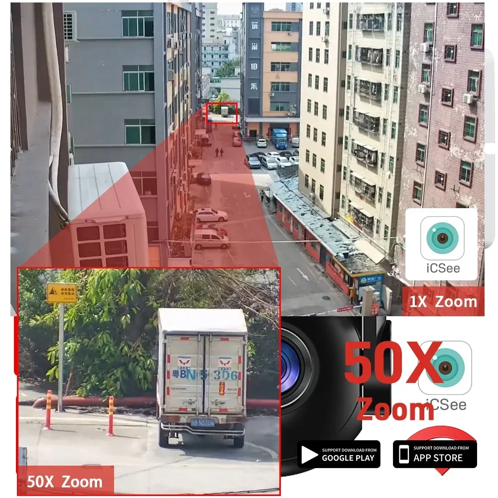 Rscamtom 8MP Fattoria Wireless Outdoor Camera Tracking PIR Rilevazione a infrarossi Visione notturna a colori Telecamera Ptz Zoom 50x