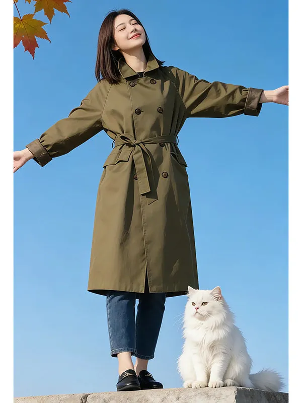 

Elegant Hong Kong Style Midi Length Coat Cover Hip Fashionable Versatile Spring Autumn New Arrival Women's Zipper Three-aceta...