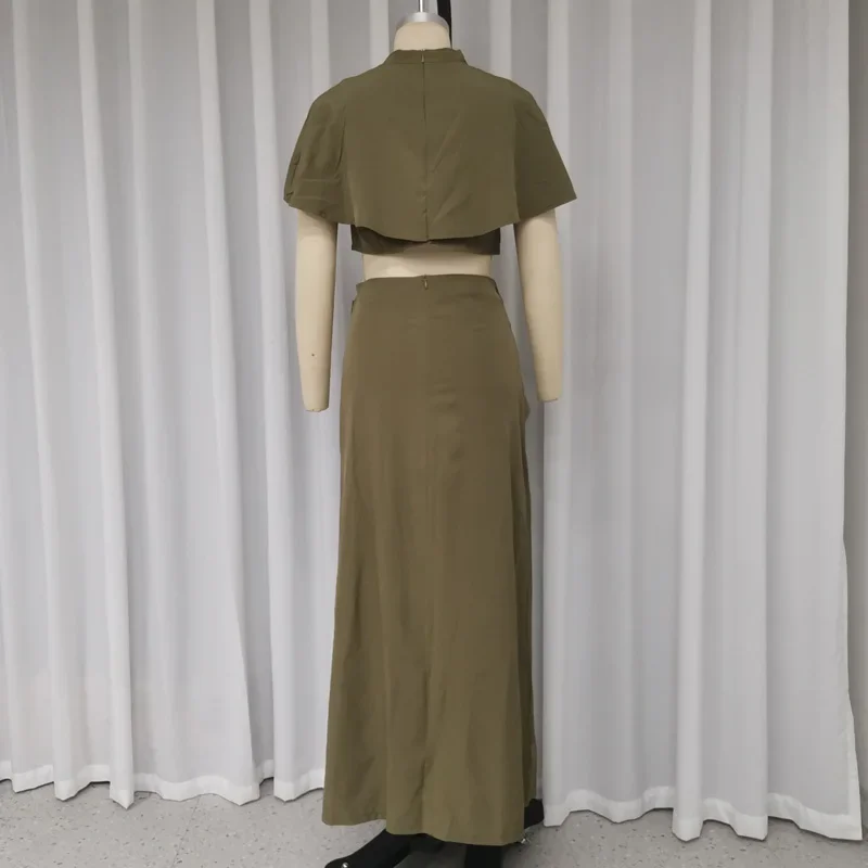 Casual Two-piece Women's O-collar Short-sleeved Pullover Split Irregular Skirt Solid Color Summer Two-piece Set