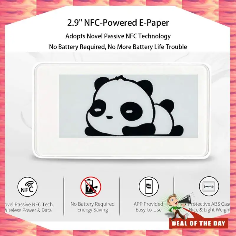 Consegna in 24 ore Waveshare Modulo schermo E-Ink Epaper Eink E Paper da 2,9 pollici wireless alimentato da NFC per APP Android mobile,