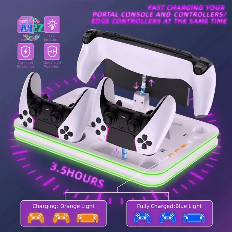

A42Z-Controller Charging Dock With RGB Light Fan Cooling Base Charging Stand For PS5 Pro/Slim/For PS5 Full Series Console