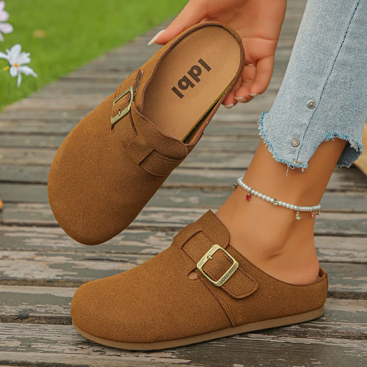 Frühling/Herbst Elegante Baotou Sexy Flache Mules Modische Bestseller Neue Bequeme Übergrößen Damenschuhe – Detail 5