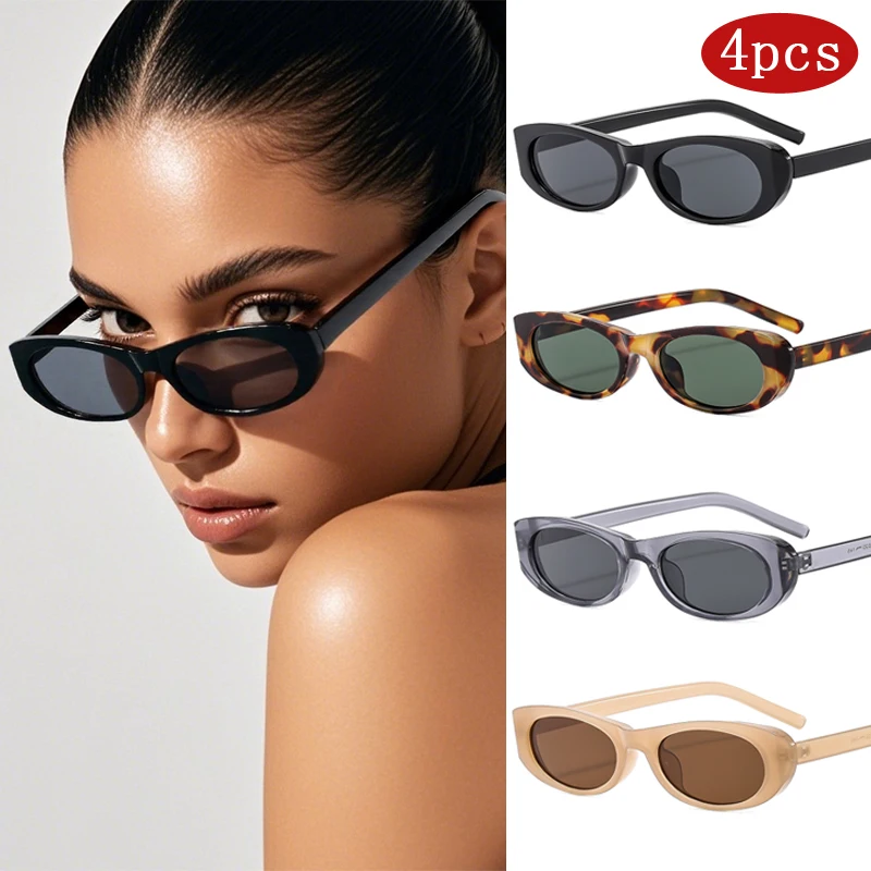 

Автомобильные солнцезащитные очки, 4 шт., женские ретро овальные солнцезащитные очки в маленькой оправе, модные брендовые очки с горячими точками, женские оттенки UV400, очки