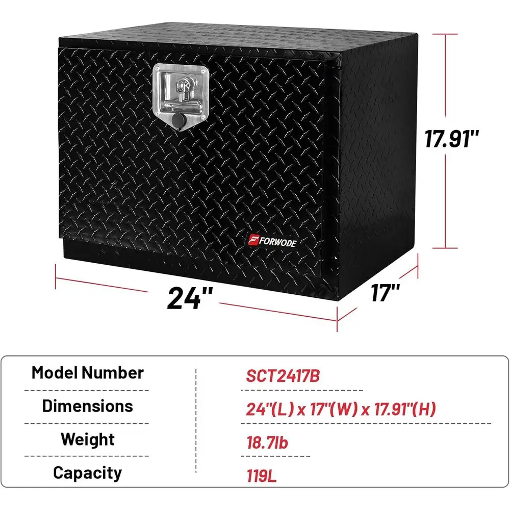 24x17x18 Inch Lockable T-Handle Waterproof Underbody Truck Tool Box for Trailer, RV, and ATV Storage