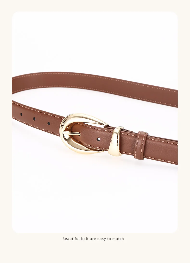Damen Echtleder-Gürtel, Vielseitiger Dekorativer Grenzüberschreitender Bestseller, Minimalistische Dornschließe, Business-Casual Hosengürtel – Detail 22