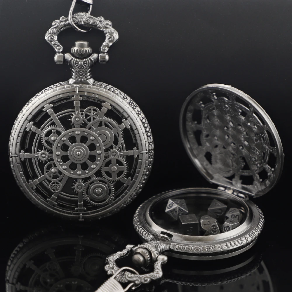 

Металлический карманный чехол для часов RetroGear Design, многогранный мини-набор кубиков, черная сумка для хранения, подарок для развлечений, ролевые игры