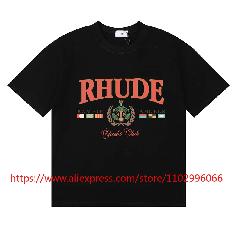RHUDE T-shirt High Street Fashion Multi-color Round-neck Short-sleeved Logo Print Streetwear Casual Tee