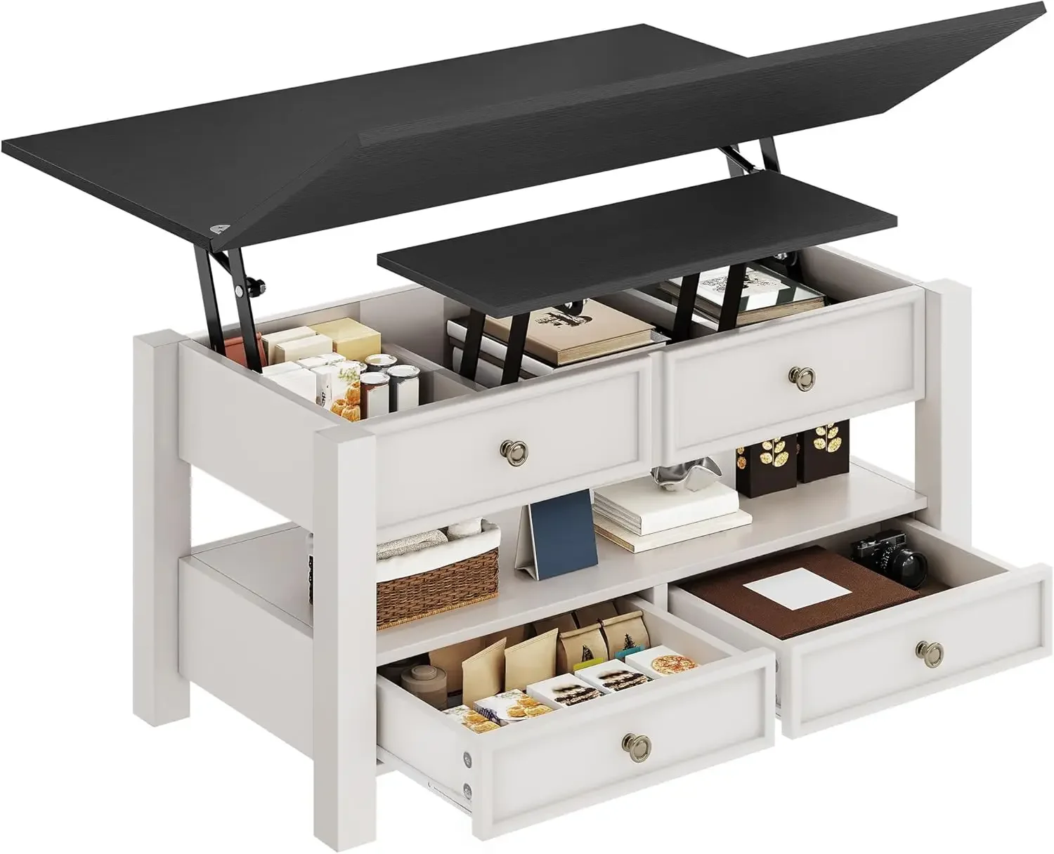 Coffee Table Lift Top, Multi-Function Convertible Coffee Table with Drawers and Hidden Compartment, Converts to Dining Table fo