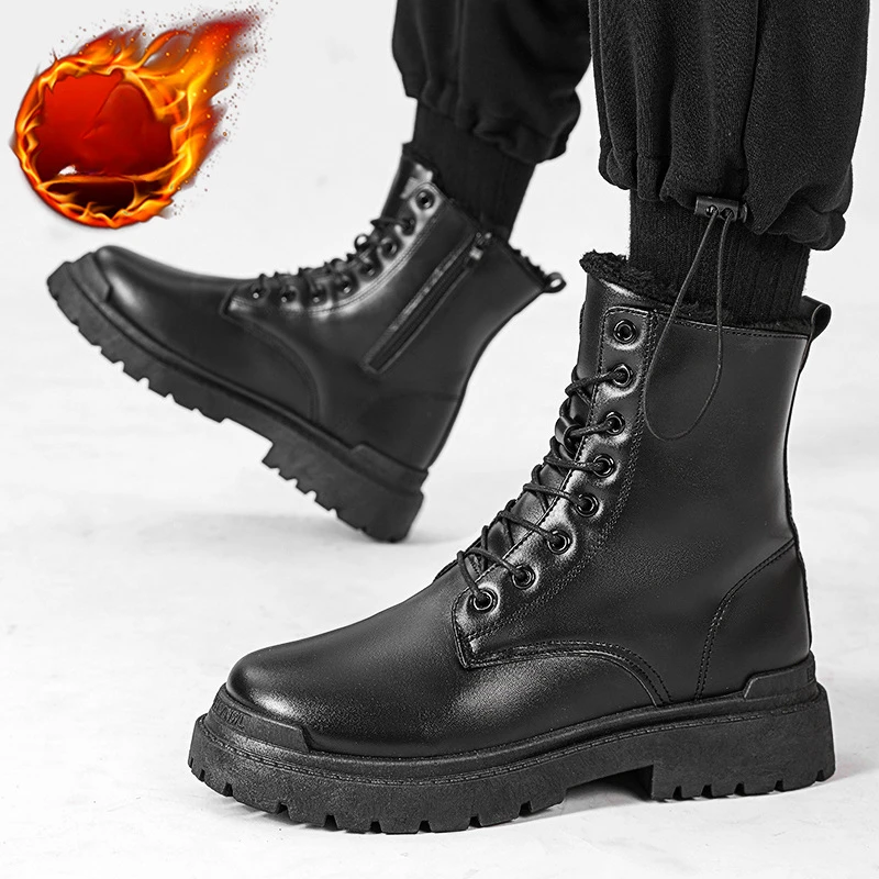 Spring Trend Half boots For Men Black Men Boots Casual shoes men PU Leather Winter Boots Men's safety shoes botas para hombre