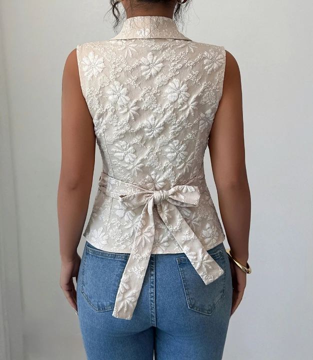 Chaleco de gama alta con cinturón en V profundo, elegante y sencillo a la moda para mujer, nueva ropa de mujer para el verano 2025