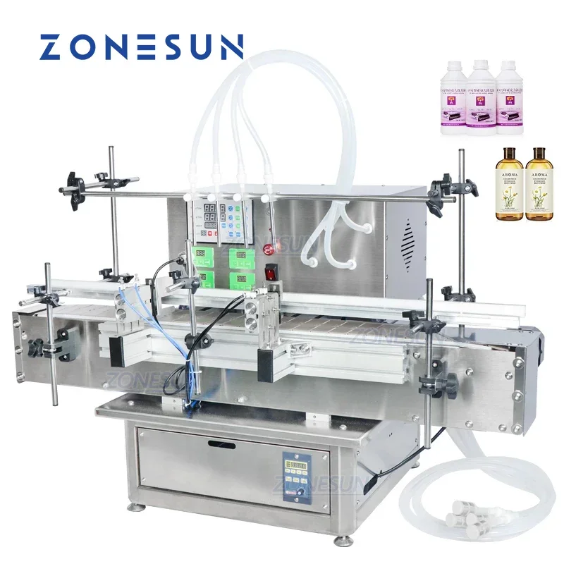 

ZONESUN машина для розлива жидкостей, 4 насадки ZS-DTDP-4P, настольная автоматическая бутылка для сока, соевого молока, напитков, наполнитель для воды для производства