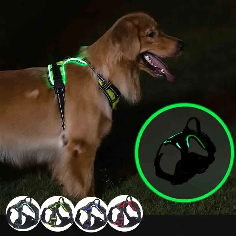 

Small Glowing Soft Dog Harness Leash Pet Up Breathable Dogs Adjustable Medium Large Light Led For Vest