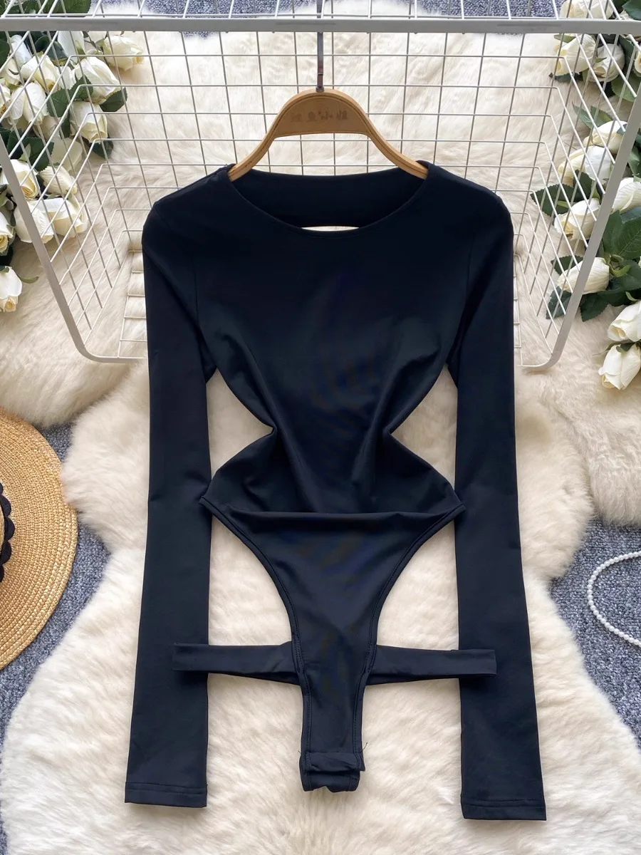 بدلة قفز نسائية مثيرة مفرغة بدون ظهر وأكمام طويلة من Foamlina بقصة ضيقة باللون الأحمر للفتيات في الشارع بدلة رومبير