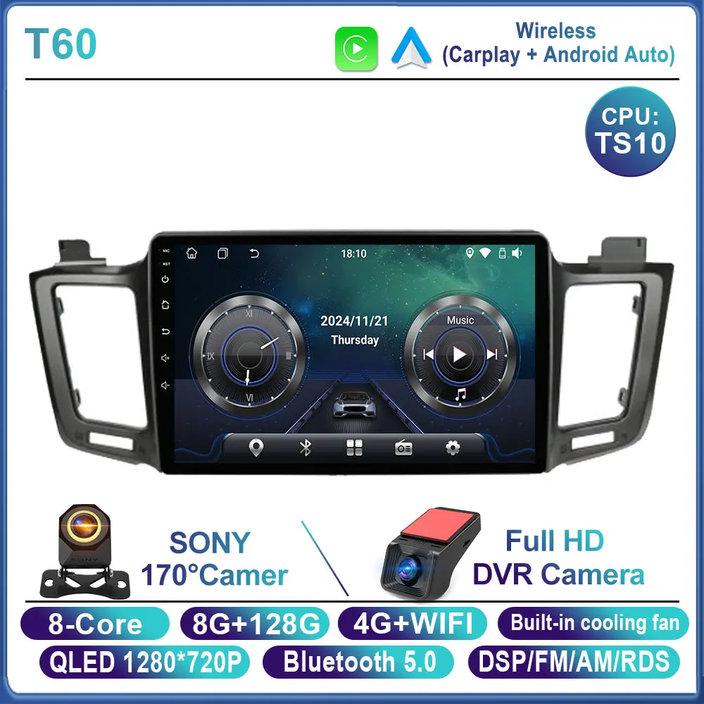 Android 14 autoradio voor Toyota RAV4 2014 2015 2016 2017 2018 LHD, touchscreen, Auto Carplay, DSP, GPS, QLED scherm, WIFI, geen 2Din DVD
