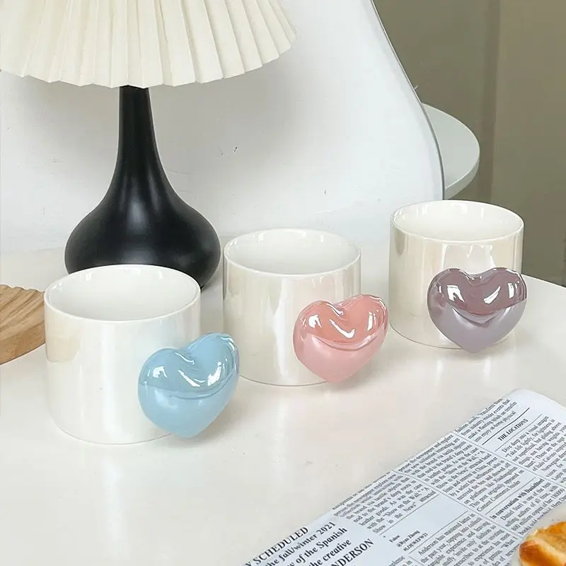 European Style Open Heart Shape Ceramic Coffee Cup Couple Gift Water Cup Abstract Heart Shape Three-dimensional Mug Office Mug