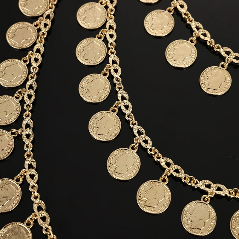 Algerian Caftan Bridal Jewelry Multi Chain Full Handmade Coin Large Necklace  Head Chest Chain Arab Wedding Dress Body Jewelry