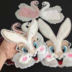 Fashion Patch 26CM Rabbit Plush Sequins deal with it Sew on Patches for clothing Strange things Biker Badge Clothes Stickers