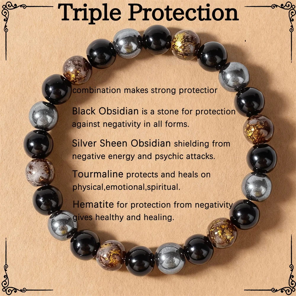 2026 1pc classy summer black obsidian hematite father party Valentine's Day high quality natural stone protection bracelet