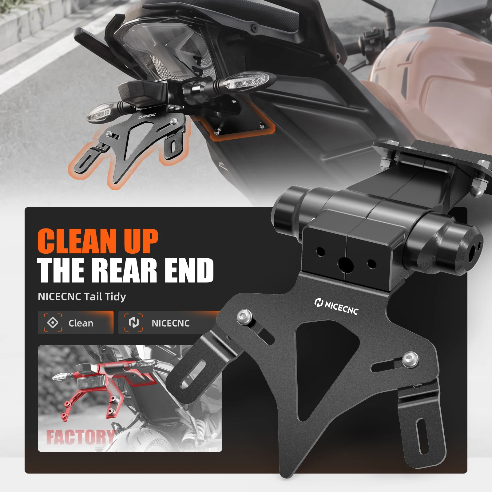Für KTM 125 250 390 Duke 2024-2026 Motorrad Kennzeichenhalter Fender Eliminator Halterung Duke 125 250 390 2025 26 – Detail 5