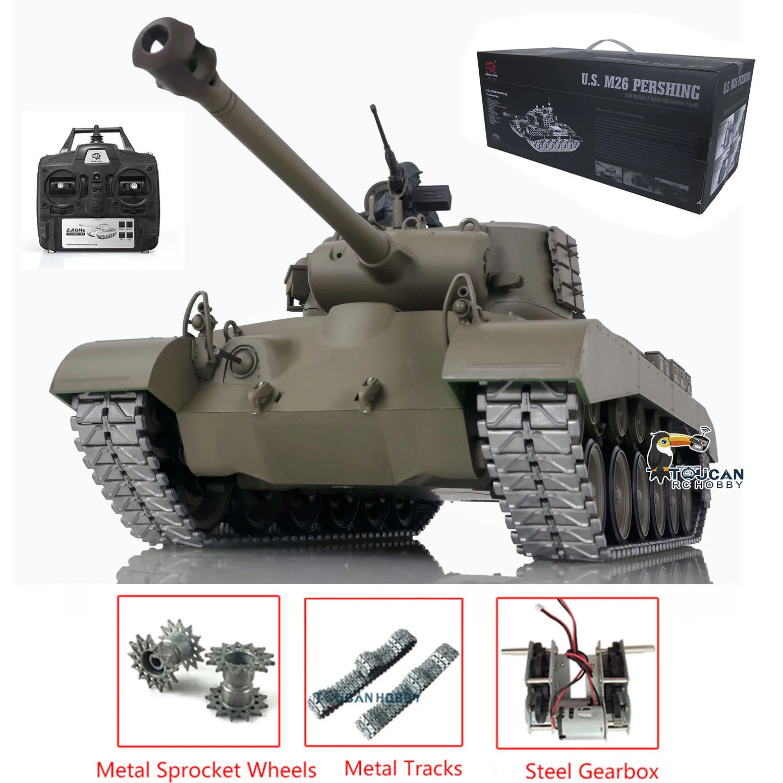 1/16 Henglong 7.0 Upgraded M26 Pershing RTR RC Tank 3838 with Metal Tracks Remote Control Military Model Collectors