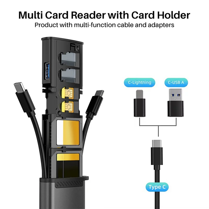 

PHILE-13 In 1 USB Type C OTG Adapter Multi Function Data Wire Rod SIM KIT TF Card Memory Reader Storage Case Holder