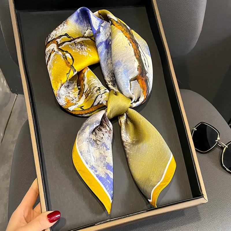 New Luxury Brand 100% Natural Silk Scarf Women Beach Shawl Wraps Neck Tie Female Hair Hand Wrist Foulard Hijab Bandana 2023