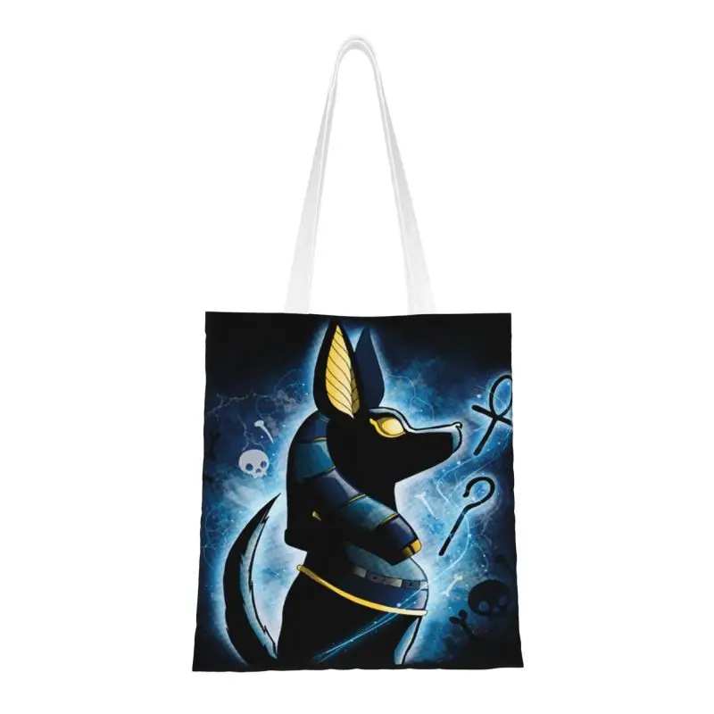 Kawaii Ancient Egyptian Anubis Shopping Tote Bag Recycling Hieroglyphics Canvas Groceries Shoulder Shopper Bag