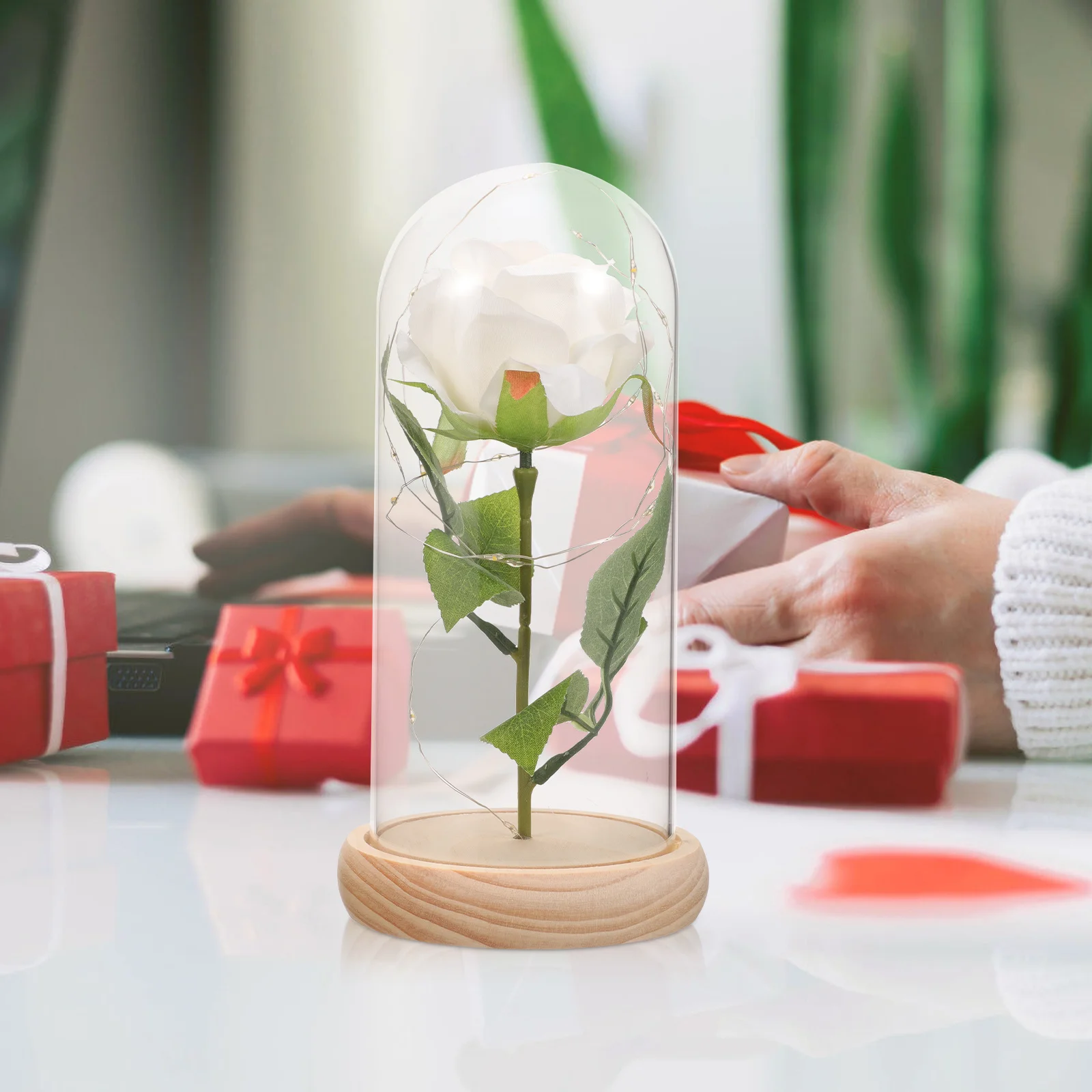 1 قطعة زجاج قبة روز ديكور الحفاظ على مكتب هدية مزخرفة لعيد الحب زهرة زجاج قبة زهرة محفوظة #4