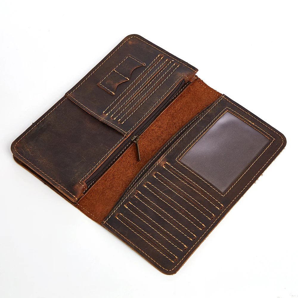 GENODERN Genuine Leather Men Wallet Vintage Long Purse for Men Slim Business Male Clutch Wallets Cowhide Leather Wallets for Men