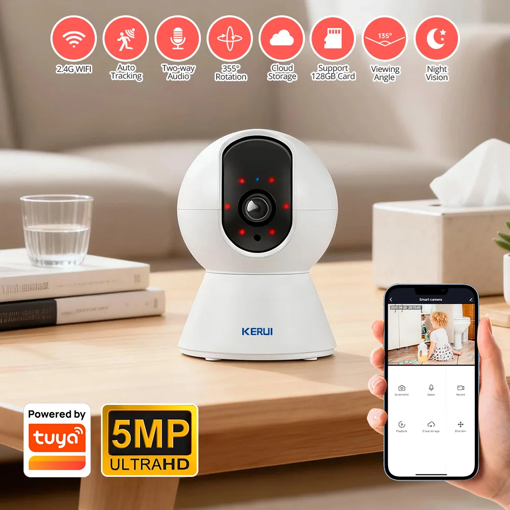 KERUI 8MP 5MP 4K PTZ-Kamera Kompatibel mit Tuya Indoor WLAN IP-Kamera Auto-Tracking Drahtlose Sicherheits-Heimüberwachungskamera