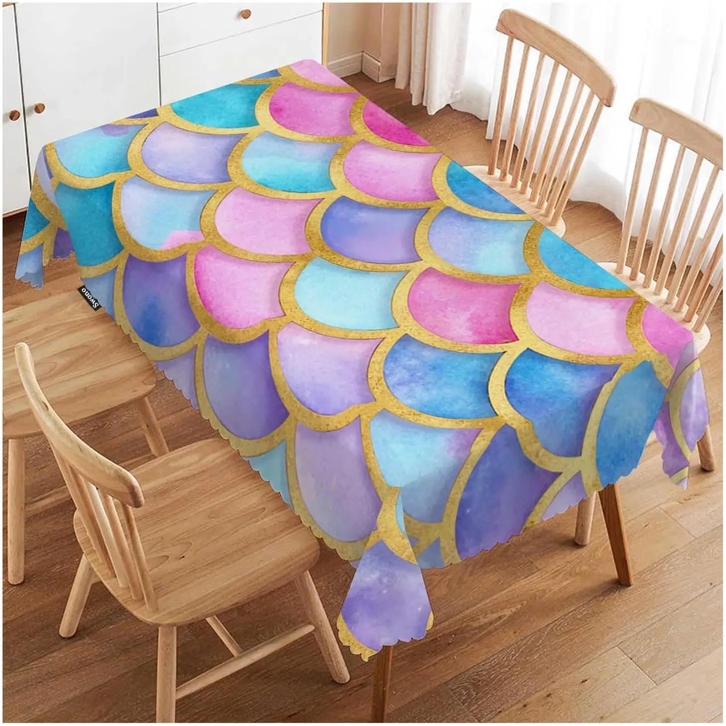Nappe à motifs écailles vibrantes, chemin de table Ocean Deco pour salle à manger et décoration intérieure, articles de fête