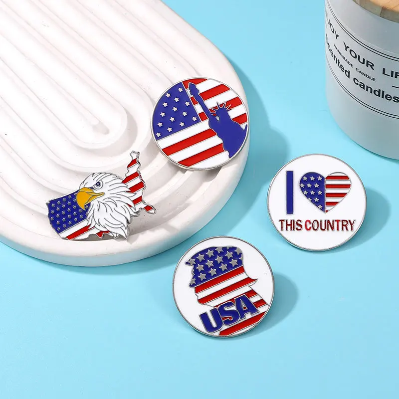 New American Independence Day Flag Series Badge Statue of Liberty Brooch Clothes Bag Hat Pin Accessories