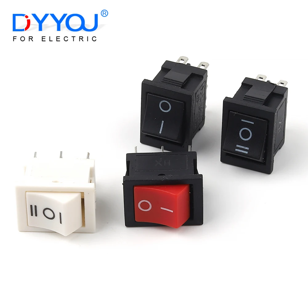 

5 PCS/lot 6 Pin Red Black White 21X15mm Push Button Rocker Switch KCD2 6A/250V AC 10A/125V AC ON-OFF-ON ON-ON Power Switches