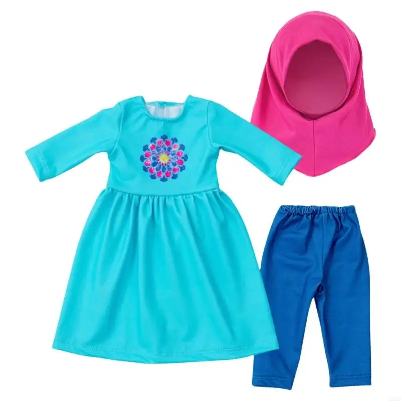 

N1HB Muslims Dress Pajama for Doll Girl Wear Trousers Hijab For 18 Inch Girl Doll