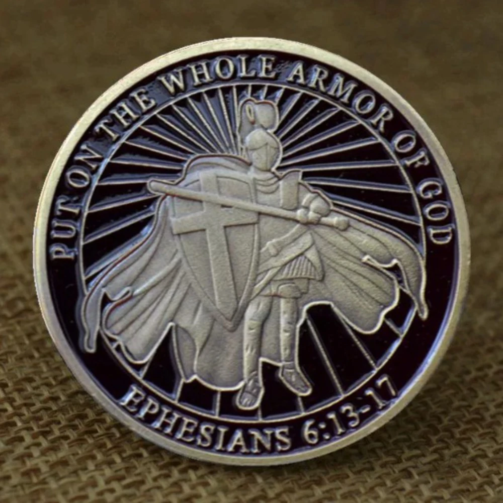 Ephesians Knight Templar Pattern Copper Plated Commemorative Coin Put on The Whole Armor of God Souvenir Coin