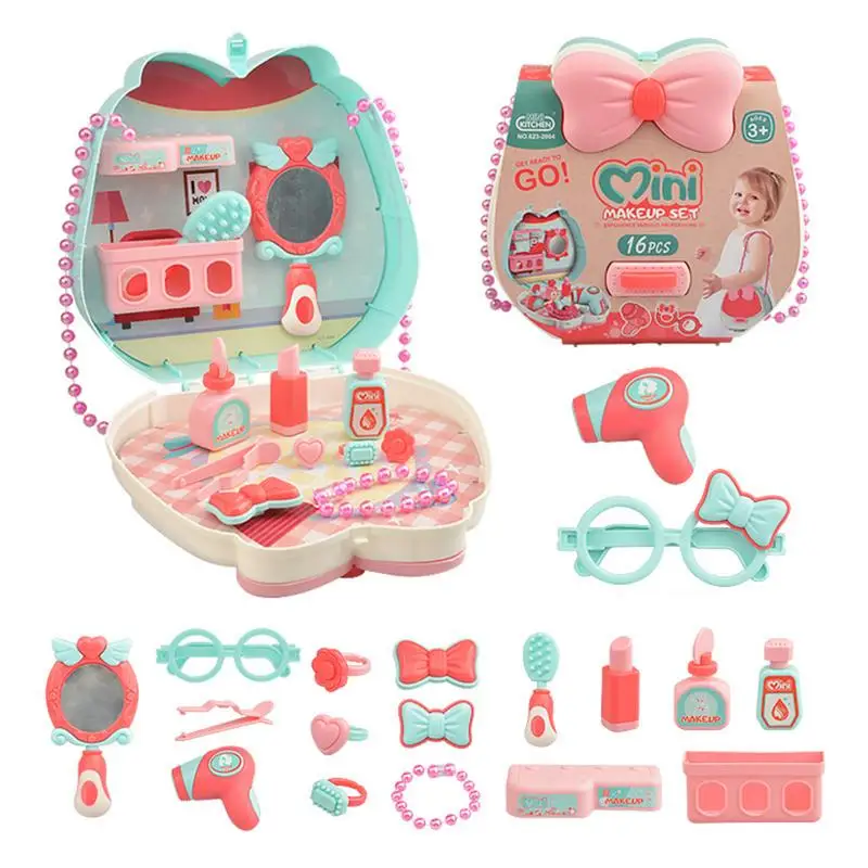 Kids Makeup Kit For Girl Pretend Play Toy Fake Makeup Set For Little Girls With Carrying Bag Fake Makeup For Kids 16 Pcs Pretend