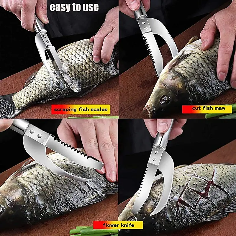 Edelstahl 3 In 1 Fisch Skala Messer Cut/Kratzen/Dig Maw Messer Skala Schaber Sägezahn Schäler Schaben boning Filetieren