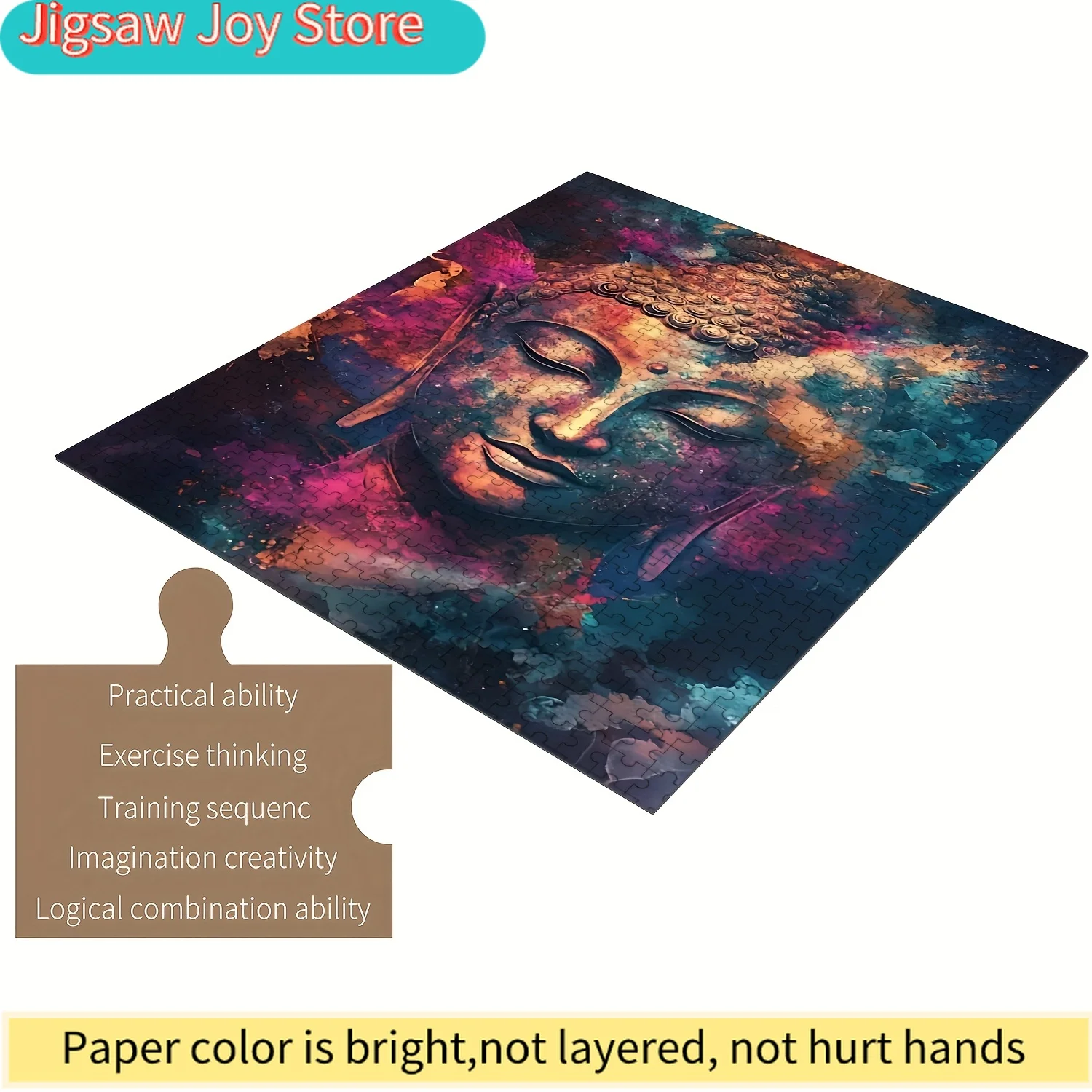 

Деревянный пазл для всей семьи - Картина «Будда и космическая галактика» с яркими цветами, средней сложности, портативный и устойчивый к царапинам.